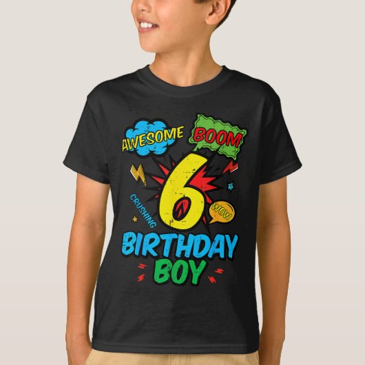 6 Birthday Boy Comic Cool 6th Bday Superhero Party T-shirt (Voorkant)