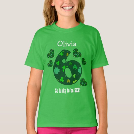 6 Birthday Girl Shamrock Number Custom Name V18A T-shirt (Voorkant)