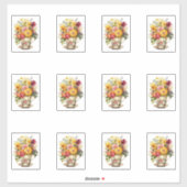 6 Bloemen in een Kopje Sticker (Vel)