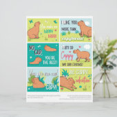 6 Capybara Kinder Klaslokaal Valentijnsdag Kaarten Briefhoofd (Staand voorkant)