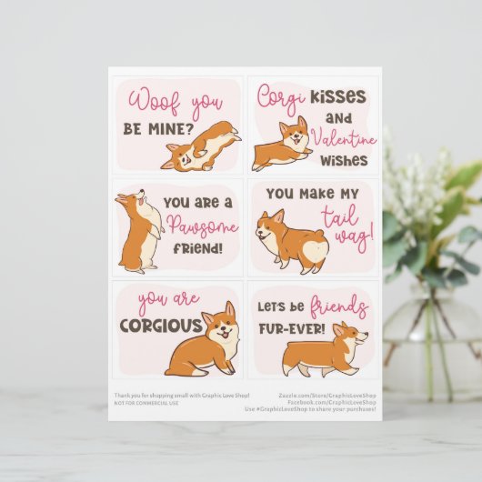 6 Corgi Dog Kinder klaslokaal Valentijnsdag Kaarte Briefhoofd (Staand voorkant)