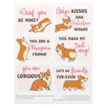 6 Corgi Dog Kinder klaslokaal Valentijnsdag Kaarte