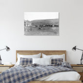 6 Cowboys brandend vee nabij huis Foto Canvas Afdruk (Insitu (Slaapkamer))