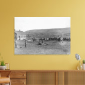 6 Cowboys brandend vee nabij huis Foto Canvas Afdruk (Insitu (Woonkamer))