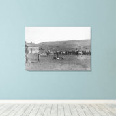6 Cowboys brandend vee nabij huis Foto Canvas Afdruk (Insitu (Houten vloer))