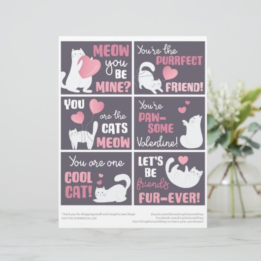 6 Cute Cat Kinder Classroom Valentijnsdag Kaarten Briefhoofd (Staand voorkant)