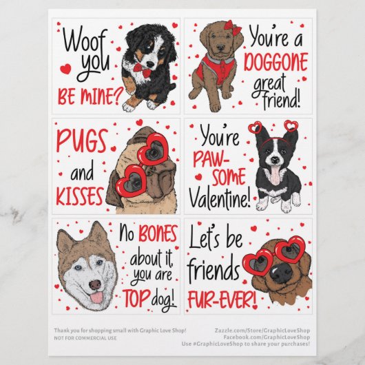 6 Cute Dogs Kinder Classroom Valentijnsdagen Kaart Briefhoofd (Voorkant)