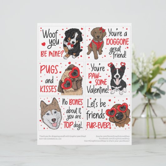 6 Cute Dogs Kinder Classroom Valentijnsdagen Kaart Briefhoofd (Staand voorkant)