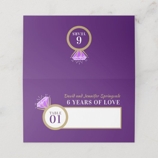 6 e amethyst bruiloft paars plaatskaartje (Buitenkant ongevouwen)