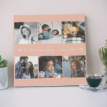6 Eelegant van de familie van de jouw tekst van de Imitatie Canvas Print<br><div class="desc">"Wij zijn familienaam en dit is ons verhaal sinds het jaar", het handschrift aangepast wit geborsteld kalligrafiescript (verwisselbare tekst) en uw zes afbeeldingen van de familie over een solide, lichtroze (verwisselbare) achtergrond die een prachtige 6 foto-collage faux canvas afdrukken om uw verjaardag te markeren met een cadeautje voor een groot...</div>