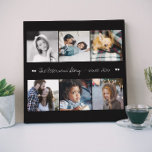 6 Eelegant van de familie van de jouw tekst van de Imitatie Canvas Print<br><div class="desc">"Wij zijn familienaam en dit is ons verhaal sinds jaar", het handschrift aangepast wit geborsteld kalligrafiescript (verwisselbare tekst) en uw zes afbeeldingen van de familie over een solide zwarte (verwisselbare) achtergrond die een prachtige 6 fotocollage faux canvas afdrukken om uw verjaardag te markeren met een cadeautje voor een groot plezier!...</div>