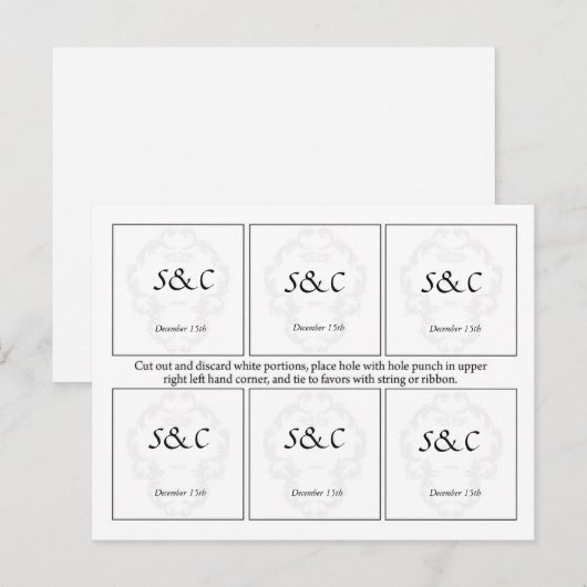 6 Elegante witte/zilveren bruiloft gunst Labels Briefkaart (Voorkant / Achterkant)