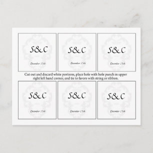 6 Elegante witte/zilveren bruiloft gunst Labels Briefkaart