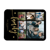 6 Familie Fotocollage Zwart Goud Script Magneet (Horizontaal)