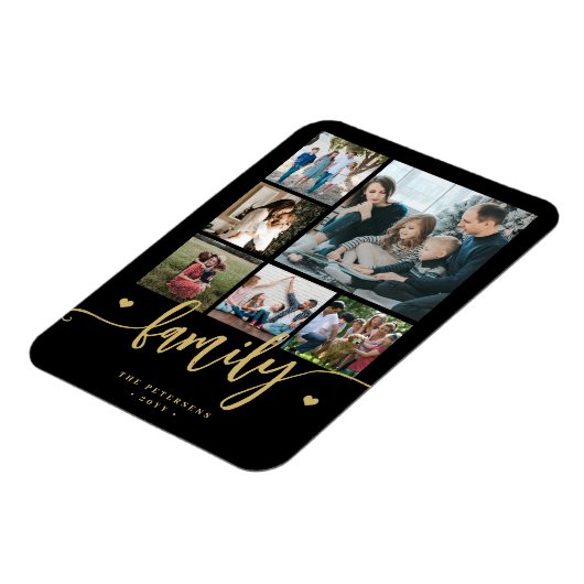 6 Familie Fotocollage Zwart Goud Script Magneet (Linkerzijde)