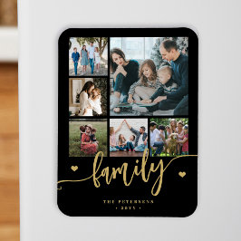6 Familie Fotocollage Zwart Goud Script Magneet