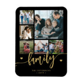 6 familiefoto collage zwart goud schrift magneet (Verticaal)