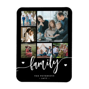 6 familiefoto collage zwart-wit schrift magneet