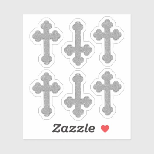 6 Faux Metallic Zilveren Gevulde Kruisen - Contour Sticker (Vel)