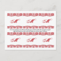 6 Favor Tags Red White Damask Lace Print Patroon