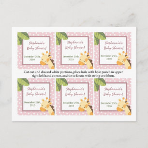 6 Favor Tags Safari Oerwoud Giraffe Roze Uitnodiging Briefkaart