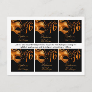 6 Favor Tags Sweet 16 Oranje Black Party Briefkaart