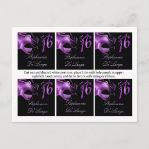 6 Favor Tags Sweet 16 Paarse Lila Black Party Briefkaart
