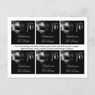 6 Favor Tags Sweet 16 Silver Black Party Briefkaart