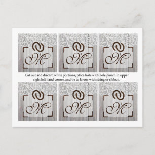 6 Favor Tags Weddenschappen Hoefijzers op houten k Briefkaart