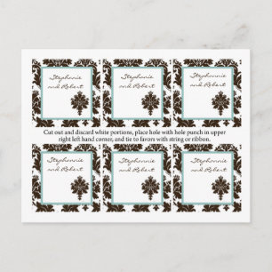 6 Favor Tags Wedding Brown Damask Lace Briefkaart