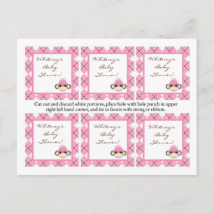 6 favorieten Tags Roze Argyle Sock Monkey Uitnodiging Briefkaart