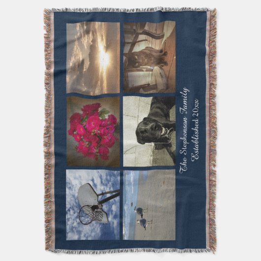 6 Foto Afghaans Afbeelding Collage Blue Deken (Voorkant Verticaal)