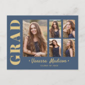 6 Foto Afstudeerder Collage Modern Script Blue en  Briefkaart (Voorkant)