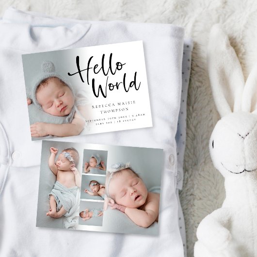 6 Foto Baby Girl Boy Script Hallo World Birth Aankondiging