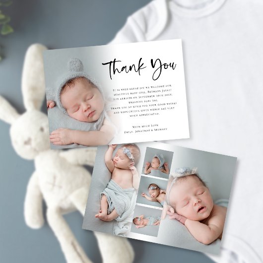 6 Foto Baby Girl of Boy Script Hartelijk dank Aankondiging