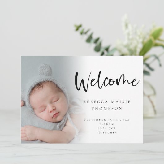 6 Foto Baby Meisje Jongen Script Welkom Geboorte  Aankondiging (Staand voorkant)