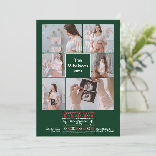 6 Foto Baby We verwachten Zwangerschapsaankondigin Feestdagenkaart (Staand voorkant)