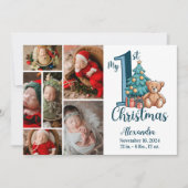 6 Foto Blue Teddy Baby 1st Christmas Feestdagenkaart (Voorkant)
