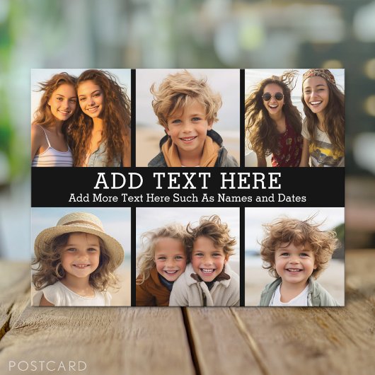 6 Foto collage 2 lijnen tekst — KAN Zwart bewerken Briefkaart