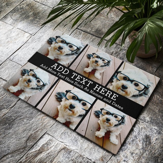 6 Foto collage 2 lijnen tekst — KAN Zwart bewerken Deurmat (Custom Welcome Doormat)
