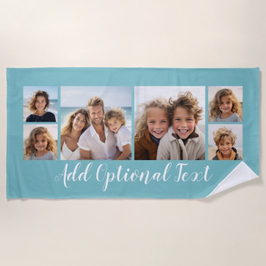 6 Foto Collage Aangepast script Tekst Licht Blauw Strandlaken (Voorkant)