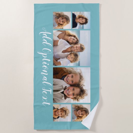 6 Foto Collage Aangepast script Tekst Licht Blauw Strandlaken (Voorkant)