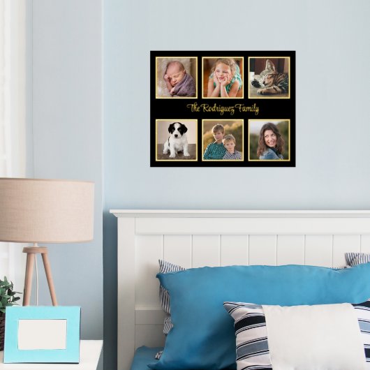 6 Foto Collage Aangepaste tekst Zwart goud Folie Afdrukken (Insitu (Slaapkamer))