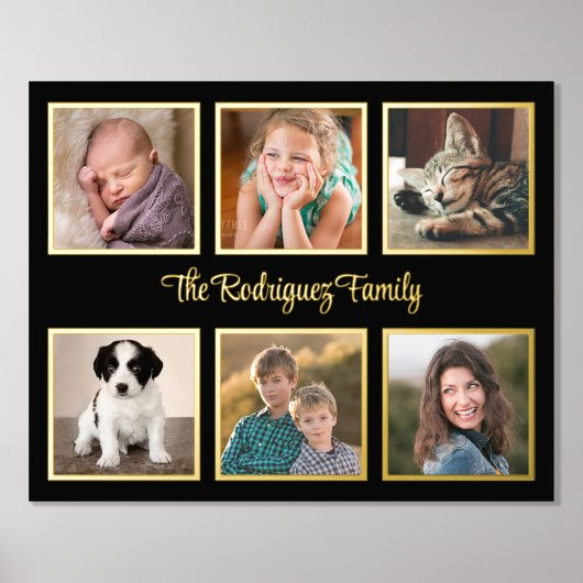 6 Foto Collage Aangepaste tekst Zwart goud Folie Afdrukken (Voorkant)