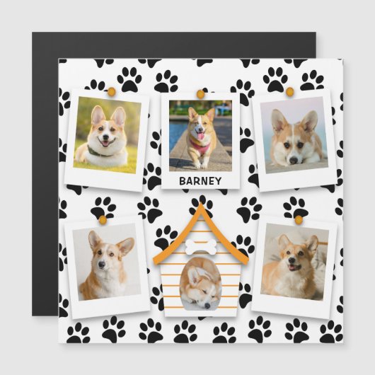 6 Foto Collage Add Name Dog House Magnetic Kaart (Voorkant / Achterkant)