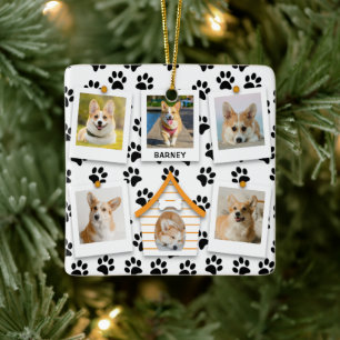 6 Foto Collage Add Name Dog House Paw Prins Keramisch Ornament