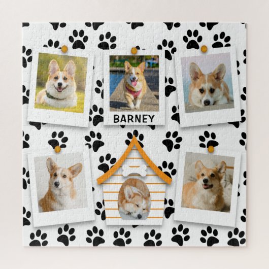 6 Foto Collage Add Name Dog House Paw Prins Legpuzzel (Verticaal)
