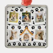 6 Foto Collage Add Name Dog House Paw Prins Metalen Ornament (Voorkant)