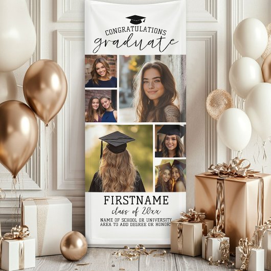 6 Foto Collage Afstuderen Modern Minimaal Wit Spandoek