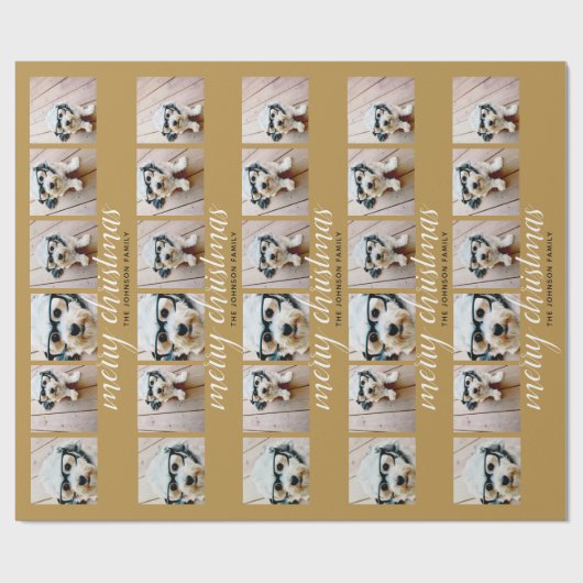 6 Foto-collage - Big Merry-kerstscript Gold Cadeaupapier (Vlak)